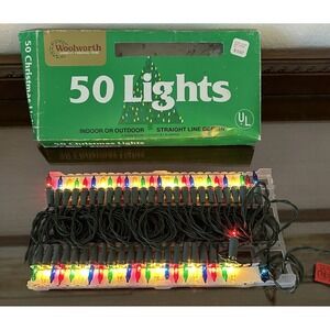 Woolworth Vintage 50 Multicolor Christmas Lights Tree‎ Straight Line In Out